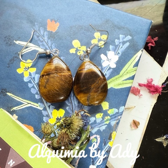 Alquimia Jewelry - Big tigers eye teardrops dangle luxury earrings